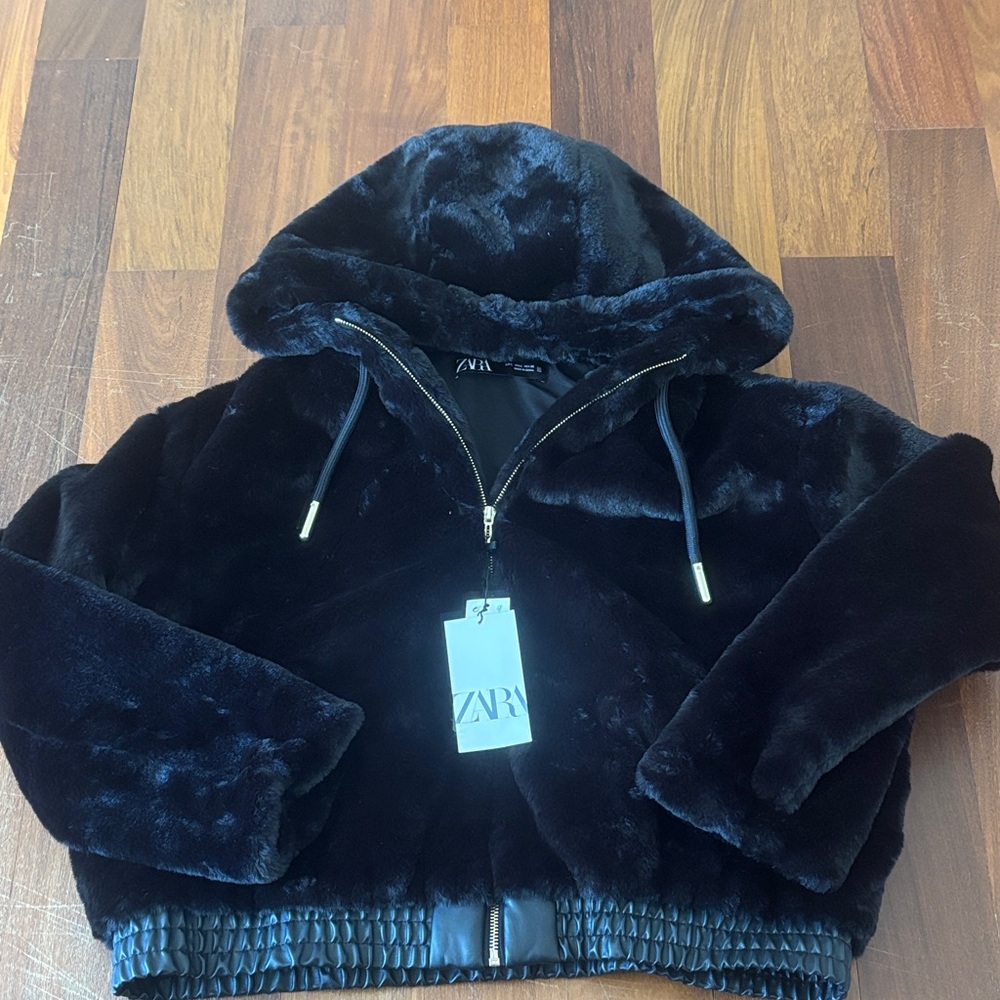 Zara Black Faux Fur Jacket